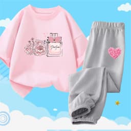 2pcs Girls Clothes Cute Cat Short-sleeved Children T-shirts + Pants Suit Cotton Kids Clothing Sets Summer Kids Outfit