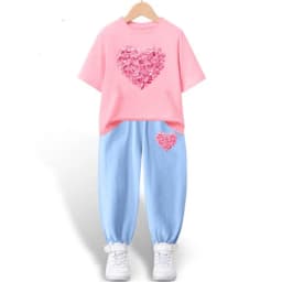 2pcs Girls Clothes Cute Cat Short-sleeved Children T-shirts + Pants Suit Cotton Kids Clothing Sets Summer Kids Outfit