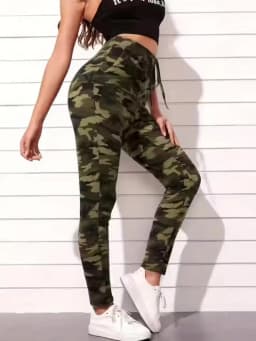 Women Camo Print Jogger Pants Elastic Drawstring Waist Cuffed Trousers with Pockets Casual Ladies Sweatpants