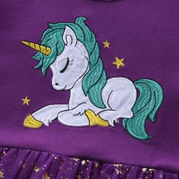 Girl's Spring Unicorn Embroidered Long Sleeved Mesh Spliced Cotton Party Princess Dress LH1701
