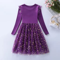 Girl's Spring Unicorn Embroidered Long Sleeved Mesh Spliced Cotton Party Princess Dress LH1701