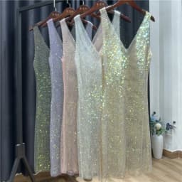 Sexy See Through Rhinestone Club Dress Women Deep V-neck Sexy Diamond Mesh Base Glitter Crystal Backless  Evening  Dresses 92CM