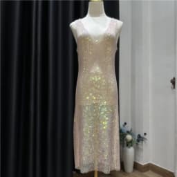 Sexy See Through Rhinestone Club Dress Women Deep V-neck Sexy Diamond Mesh Base Glitter Crystal Backless  Evening  Dresses 92CM