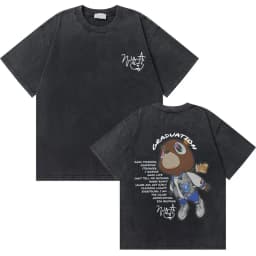 Washed Vintage Kanye West Graduation Bear Graphic T Shirt Men Women Fashion Hip Hop Tshirt Men's Oversized T-shirts Streetwear