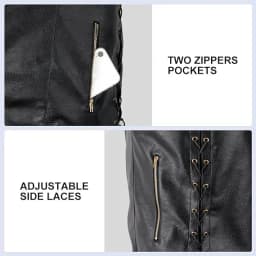 Arjen Kroos Men's Faux Leather Vest with Hidden Pockets Adjustable Laces Motorcycle Rider Vest