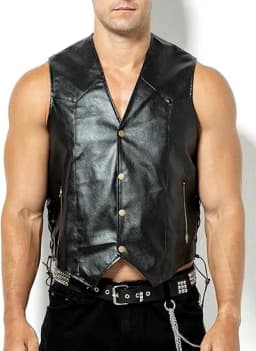 Arjen Kroos Men's Faux Leather Vest with Hidden Pockets Adjustable Laces Motorcycle Rider Vest