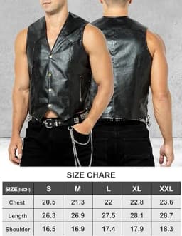 Arjen Kroos Men's Faux Leather Vest with Hidden Pockets Adjustable Laces Motorcycle Rider Vest