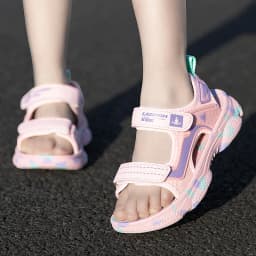 Girls' Sandals 2024 New Summer Boys Soft Soled Students Medium and Large Children Casual Double Row Velcro Beach Shoes