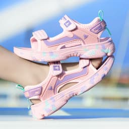 Girls' Sandals 2024 New Summer Boys Soft Soled Students Medium and Large Children Casual Double Row Velcro Beach Shoes