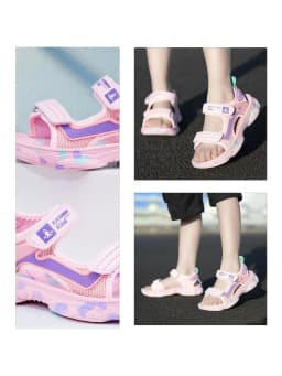 Girls' Sandals 2024 New Summer Boys Soft Soled Students Medium and Large Children Casual Double Row Velcro Beach Shoes