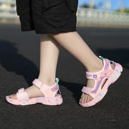 Girls' Sandals 2024 New Summer Boys Soft Soled Students Medium and Large Children Casual Double Row Velcro Beach Shoes