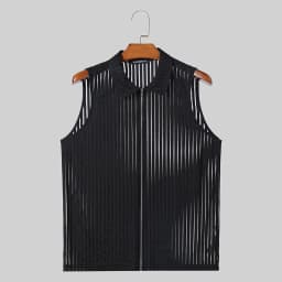 Fashion Casual Style Tops INCERUN Men's Vertical Stripe Perspective Zipper Vests Sexy Male Thin Sleeveless Tank Tops S-5XL 2024