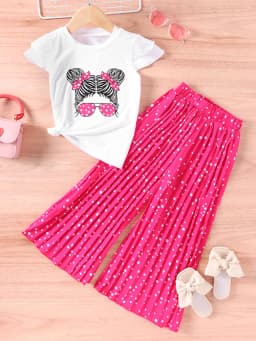 Summer Girls Clothing Sets New Cotton Fashion Short Sleeved+Wide Leg Pants Casual Two Piece Set Kids Clothes 2 3 4 5 6 7 Years