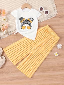 Summer Girls Clothing Sets New Cotton Fashion Short Sleeved+Wide Leg Pants Casual Two Piece Set Kids Clothes 2 3 4 5 6 7 Years
