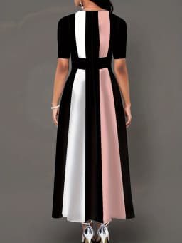 Plus size summer new women's clothing dress, elegant slim fit, fashionable and contrasting color dress for commuting