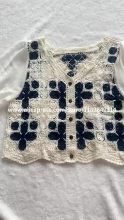 Women Crochet Knit Top with Chiffon Half Sleeve V-Neck Button Down Embroidery Floral Blouse Cardigan Spring Summer Boho Festival