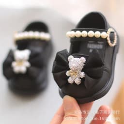 Cartoon Bow Square Mouth Toddler Shoes Kids Shoes Girls Baby Party Wedding Dance New Princess Leather Shoes Children Sneakers
