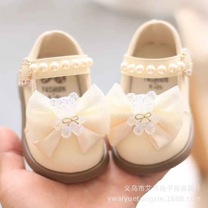 Cartoon Bow Square Mouth Toddler Shoes Kids Shoes Girls Baby Party Wedding Dance New Princess Leather Shoes Children Sneakers