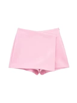 Women Fashion Asymmetric Pareo Style Self Overlay Shorts Skirts Vintage High Waist Side Zipper Female Skort Mujer