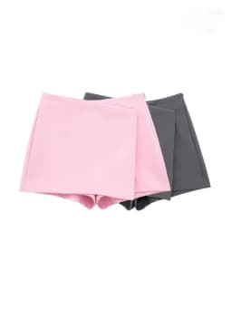 Women Fashion Asymmetric Pareo Style Self Overlay Shorts Skirts Vintage High Waist Side Zipper Female Skort Mujer