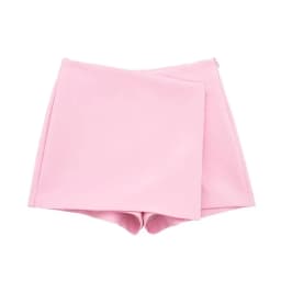 Women Fashion Asymmetric Pareo Style Self Overlay Shorts Skirts Vintage High Waist Side Zipper Female Skort Mujer