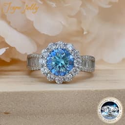 JoyceJelly 2ct Royal Blue Moissanite Ring for Cham Lady Round 8H8A Cut VVS1 Moissanite Diamond Dating Wedding Party Jewerly Gift