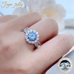 JoyceJelly 2ct Royal Blue Moissanite Ring for Cham Lady Round 8H8A Cut VVS1 Moissanite Diamond Dating Wedding Party Jewerly Gift