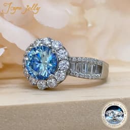 JoyceJelly 2ct Royal Blue Moissanite Ring for Cham Lady Round 8H8A Cut VVS1 Moissanite Diamond Dating Wedding Party Jewerly Gift