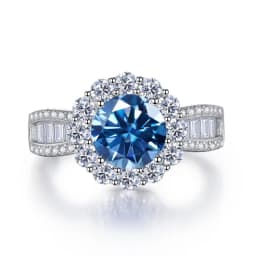 JoyceJelly 2ct Royal Blue Moissanite Ring for Cham Lady Round 8H8A Cut VVS1 Moissanite Diamond Dating Wedding Party Jewerly Gift
