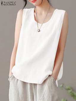 2024 ZANZEA Summer Tanks Tops Women Fashion Sleeveless O Neck Blouse Elegant Solid OL Work Shirt Beach Vest Tunic Mujer Oversize
