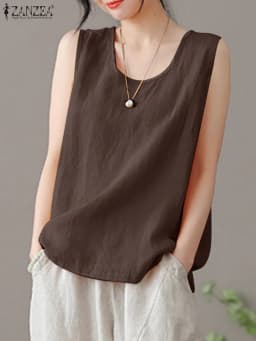 2024 ZANZEA Summer Tanks Tops Women Fashion Sleeveless O Neck Blouse Elegant Solid OL Work Shirt Beach Vest Tunic Mujer Oversize