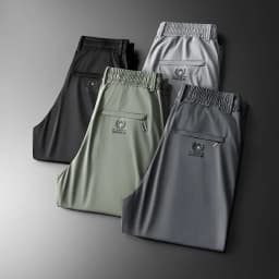 2024 Summer Soft Ice Silk Fabric Men's Thin Casual Pants Korean-style fashion Straight High Stretch Trousers Male Luxury Brand