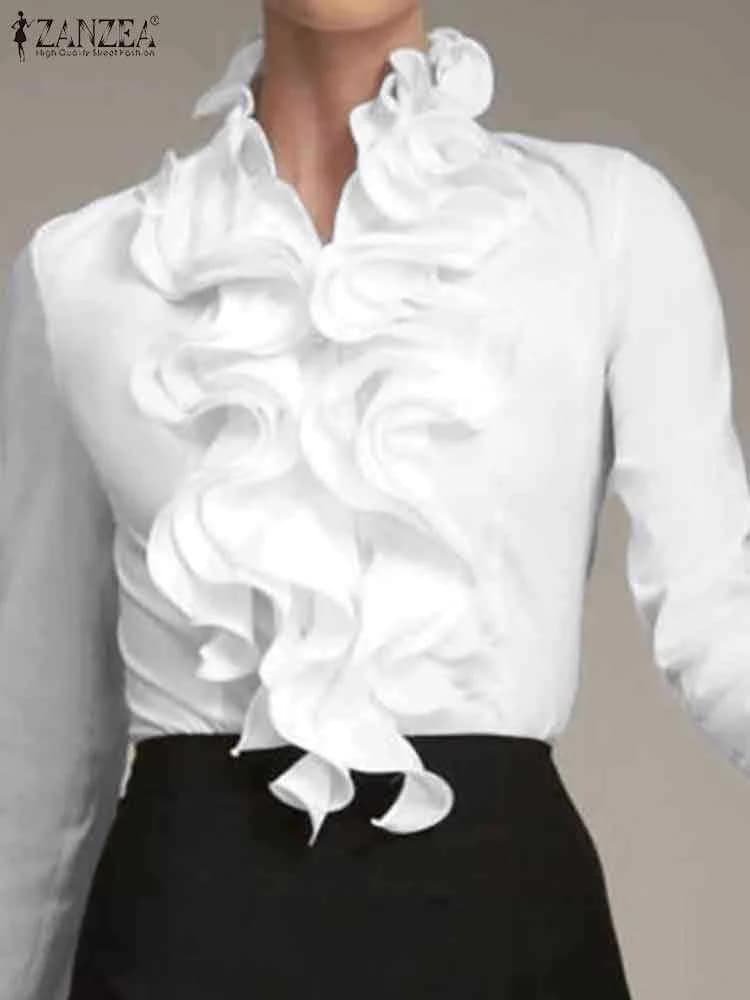 ZANZEA Spring Elegant Office Ruffles Shirts Women Long Sleeve Work Flounce Blouse Female Blusas Party Chemise Fashion Tunic Tops