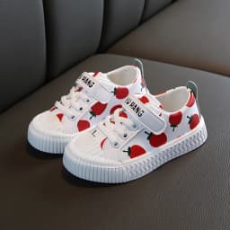Hot sale pineapple strawberry spring and autumn new soft bottom girls children students casual non-slip PU leather sports shoes