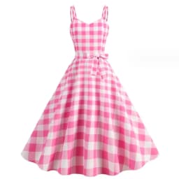 Women's Fashion Dress Pink Plaid Party Evening Dress Summer Sexy Halter Retro Lady Look Slimmer Swing Dress