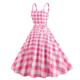 Women's Fashion Dress Pink Plaid Party Evening Dress Summer Sexy Halter Retro Lady Look Slimmer Swing Dress