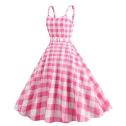 Women's Fashion Dress Pink Plaid Party Evening Dress Summer Sexy Halter Retro Lady Look Slimmer Swing Dress