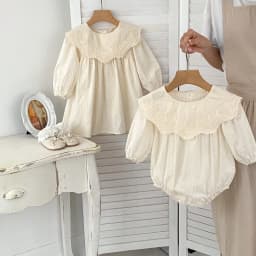 2026 Autumn Princess Infant Baby Girl Bodysuit Sisters Dress Flower Embroidery Dress For Infant Sibling Girls Toddler Outfit