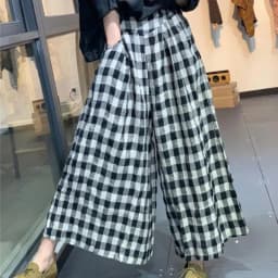 2024 Spring Elegant Woman Dress Plaid Pants Thin Cotton Linen Wide Leg Trousers Women High Waist Baggy Jogger Pants Sweatpants