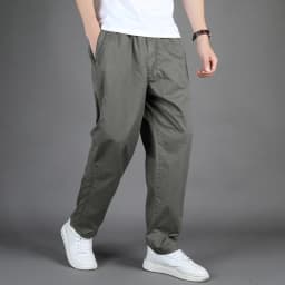 Men's Straight Cargo Trousers, Casual Pants, Monochromatic, Plus Size, M-6XL, Elastic Waist, 100% Cotton, Ninth Pants, 2024 New