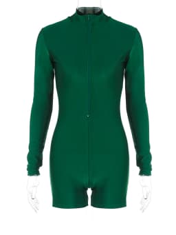 Hugcitar Solid Turtleneck Long Sleeve Zip Up Sexy Slim Skinny One Piece Playsuit 2024 Fall Women Fashion Streetwear Party Romper