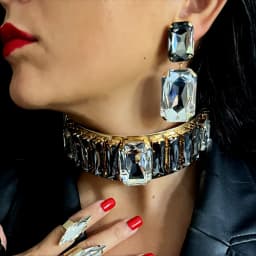 Fashionable rhinestone necklace women's jewelry set bride's wedding, personalized large collar party large necklace earring