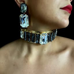 Fashionable rhinestone necklace women's jewelry set bride's wedding, personalized large collar party large necklace earring