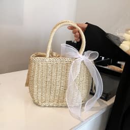 Simple Design Straw Handbags For Women Handmade Bohemian Style Beach Bag Summer Fashion Pack Bucket Bag Purse Totes