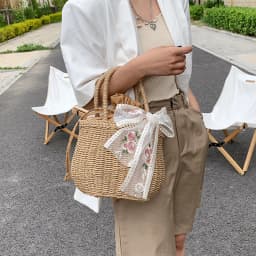 Simple Design Straw Handbags For Women Handmade Bohemian Style Beach Bag Summer Fashion Pack Bucket Bag Purse Totes
