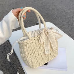 Simple Design Straw Handbags For Women Handmade Bohemian Style Beach Bag Summer Fashion Pack Bucket Bag Purse Totes