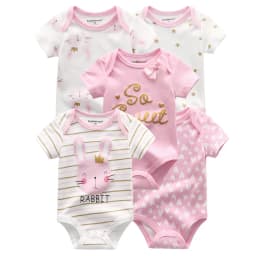Summer 5-Piece Cartoon Baby Bodysuits 100%Cooton Soft Newborn Boy Girl Onesies Short Sleeves Infant Clothes