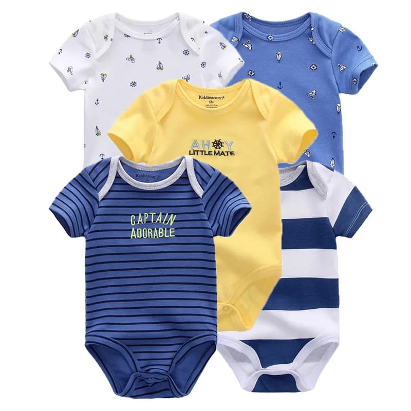 Summer 5-Piece Cartoon Baby Bodysuits 100%Cooton Soft Newborn Boy Girl Onesies Short Sleeves Infant Clothes