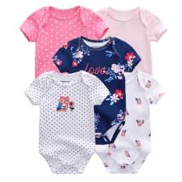 Summer 5-Piece Cartoon Baby Bodysuits 100%Cooton Soft Newborn Boy Girl Onesies Short Sleeves Infant Clothes