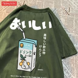 Cute Japanese Cat Print Oversized T-shirt Women Men Short Sleeve Loose Casual Tee Shirt Streetwear Tops Cotton Harajuku Clothing